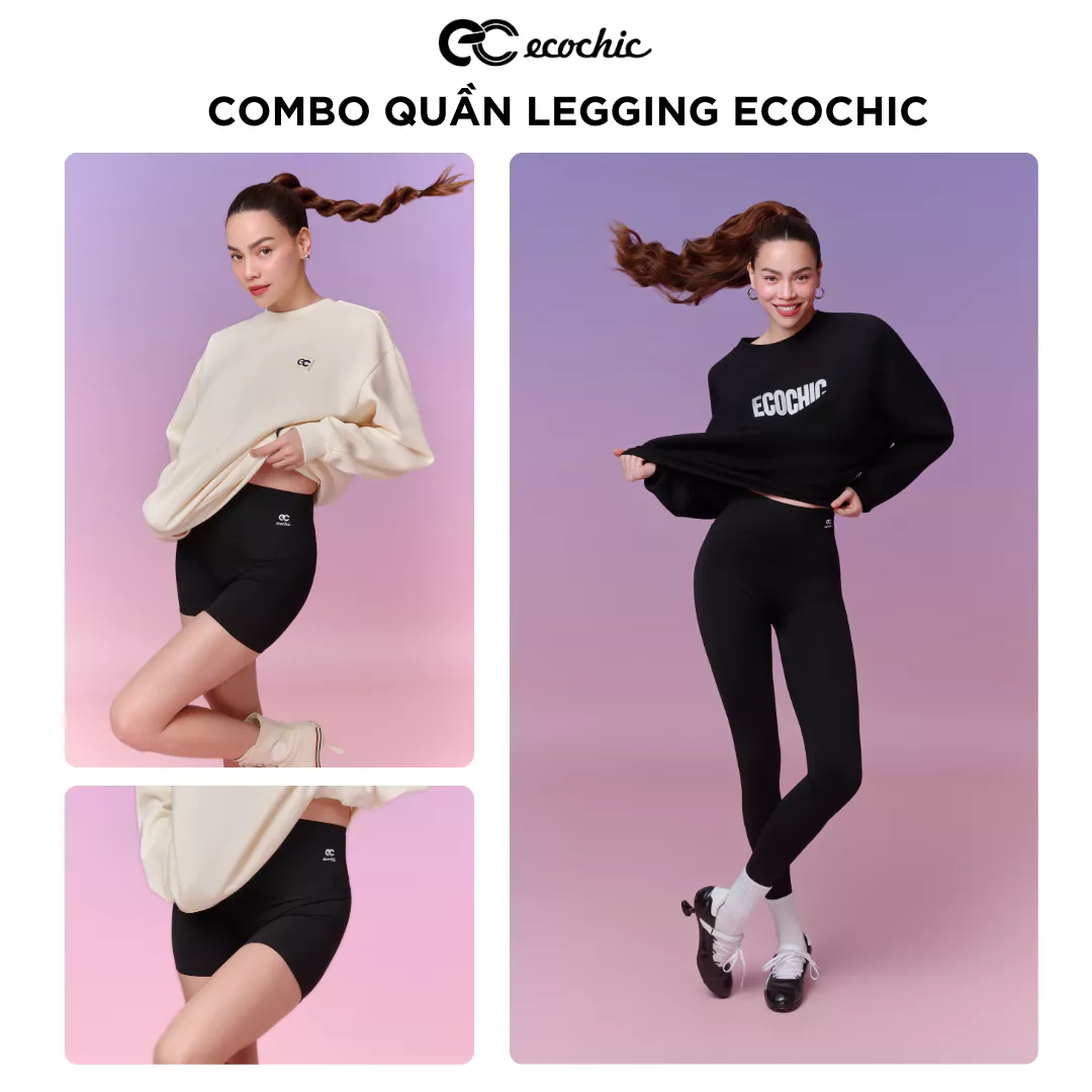 Quần Legging Đùi Ngố Dài ECOCHIC Nữ Cạp Cao Chất Liệu Su Đúc Định Hình Nâng Mông