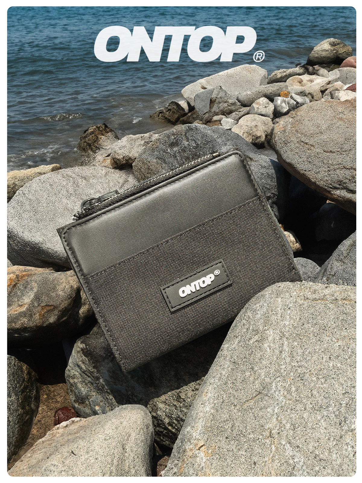 Ví canvas phối da local brand ONTOP nam nữ nhiều ngăn màu đen, kem Bi-Fold Bastille Wallet with Zip | O-V49