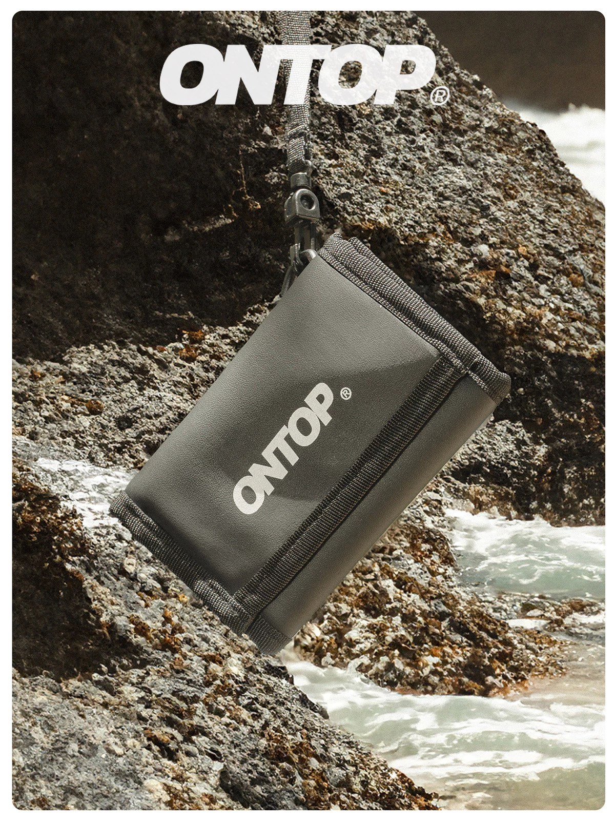 Ví da local brand màu đen ONTOP gập 3 nhiều ngăn nam nữ tặng kèm keychain New Logo | O-V21-DDA