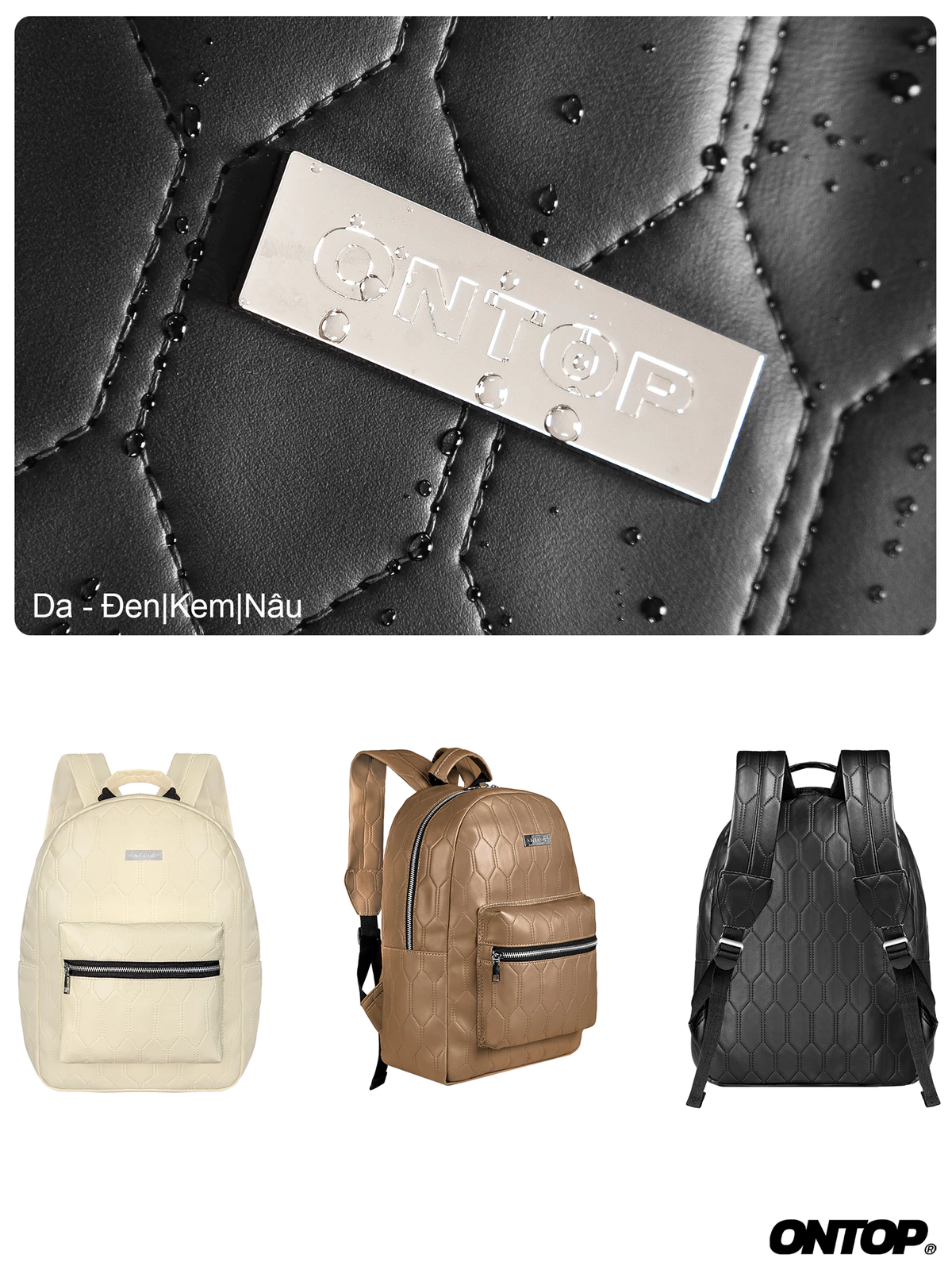 Balo chần trám da đi học ONTOP chống nước, đựng vừa laptop 14.3 inches local brand nhiều màu LEVEL with Quilting | O-P40