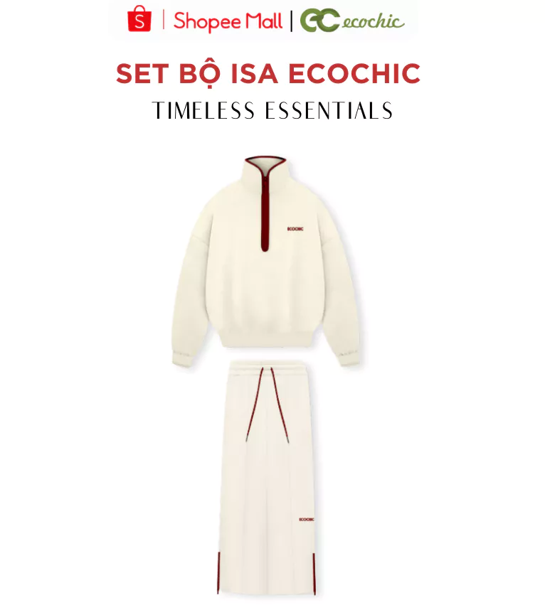 Set Bộ ISA ECOCHIC SET Áo Cổ Cao Quần Dài Khóa Kéo Xẻ Tà Cao Cấp Chính Hãng B112