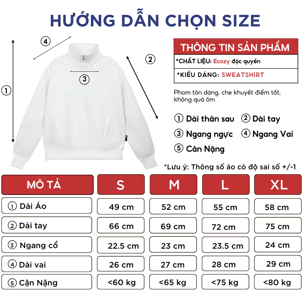 Áo Sweater ECOCHIC HALFZIP SWEATSHIRT Chất Liệu Cao Cấp VERSION 1 + 2 Cao Cấp Chính Hãng B088 B188