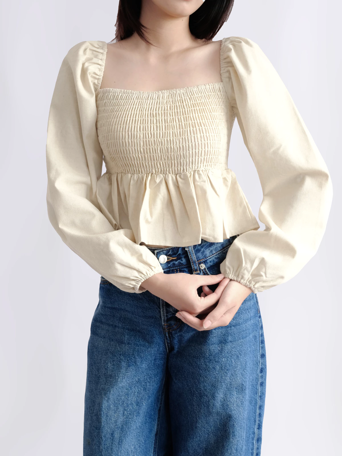 Áo Linen Tay Phồng, Form Nhún Eo Tôn Dáng, Phối Tầng Xoè Chất Vải Linen Mềm Mát - Smocking Top - THE J STUDIO