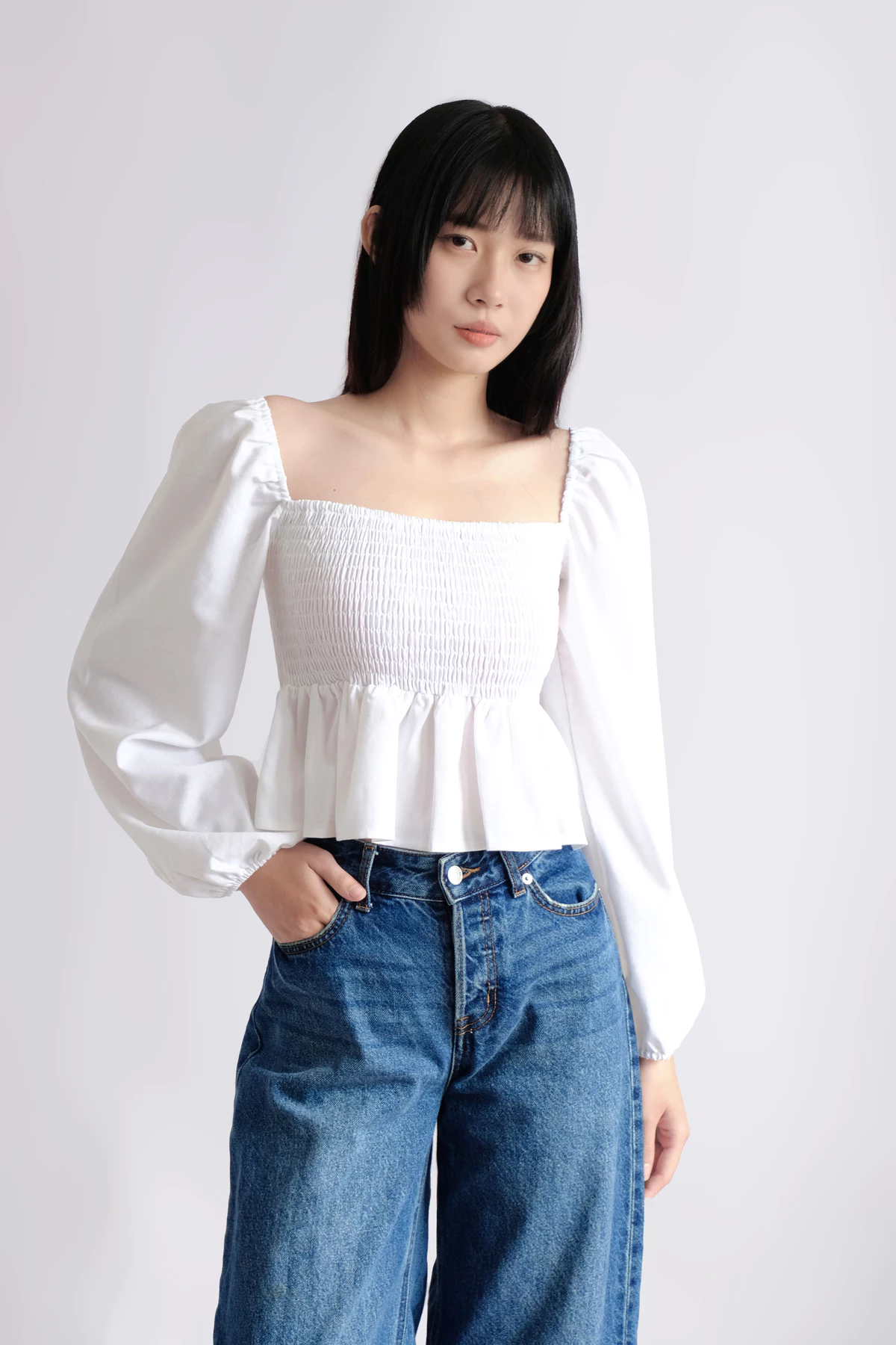 Áo Linen Tay Phồng, Form Nhún Eo Tôn Dáng, Phối Tầng Xoè Chất Vải Linen Mềm Mát - Smocking Top - THE J STUDIO