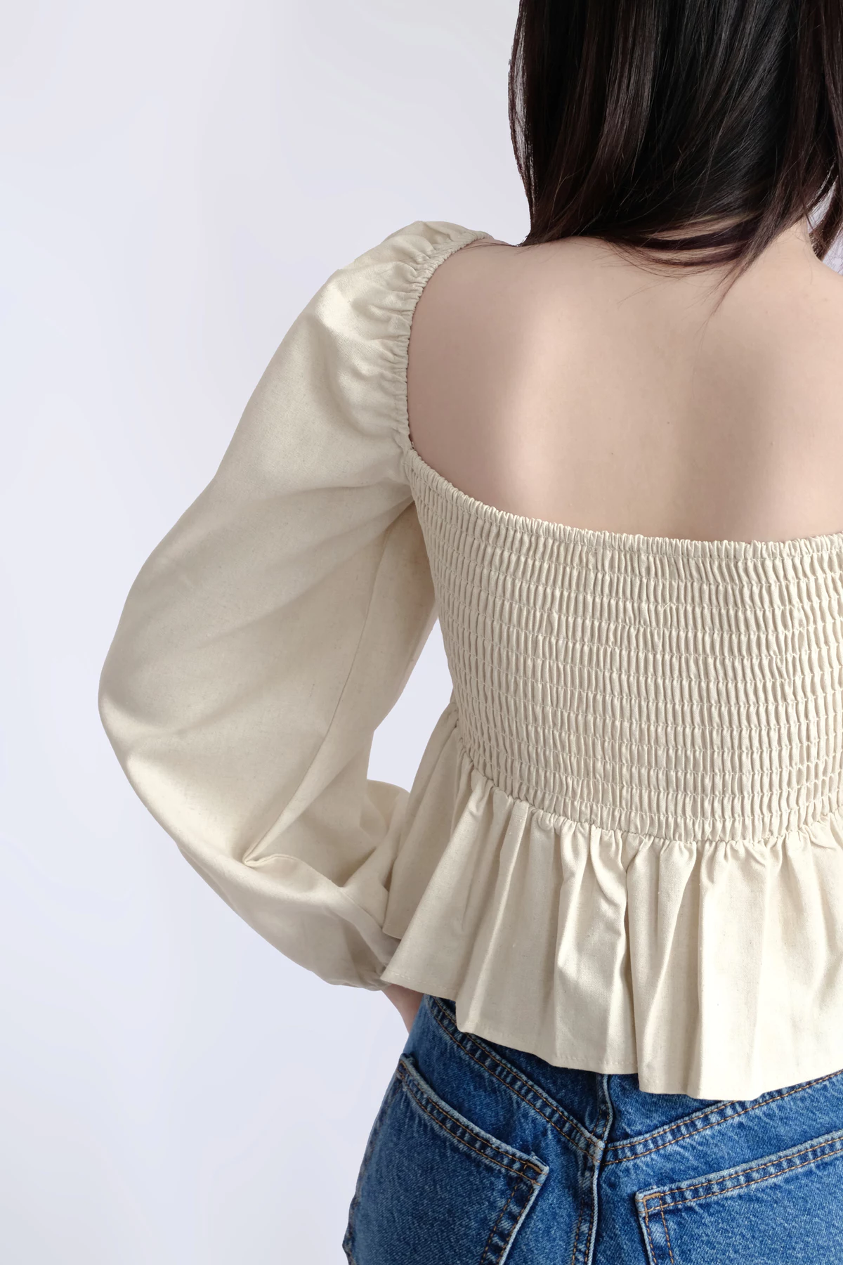 Áo Linen Tay Phồng, Form Nhún Eo Tôn Dáng, Phối Tầng Xoè Chất Vải Linen Mềm Mát - Smocking Top - THE J STUDIO
