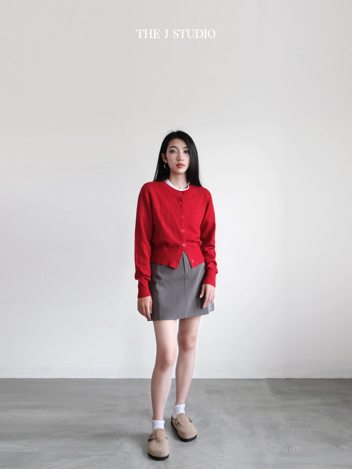Áo Khoác Len Cardigan Màu Đỏ, Trắng, Đen Phong Cách Tối Giản Ember Cardigan | THE J STUDIO