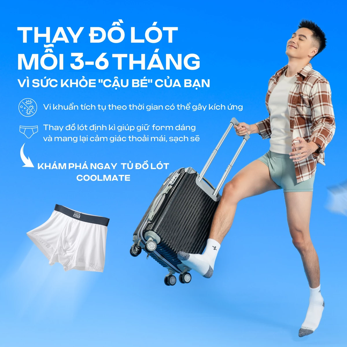 Combo 5 quần lót sịp nam Trunk Cotton mềm mại, co giãn, thoải mái mặc hàng ngày, đi làm Coolmate