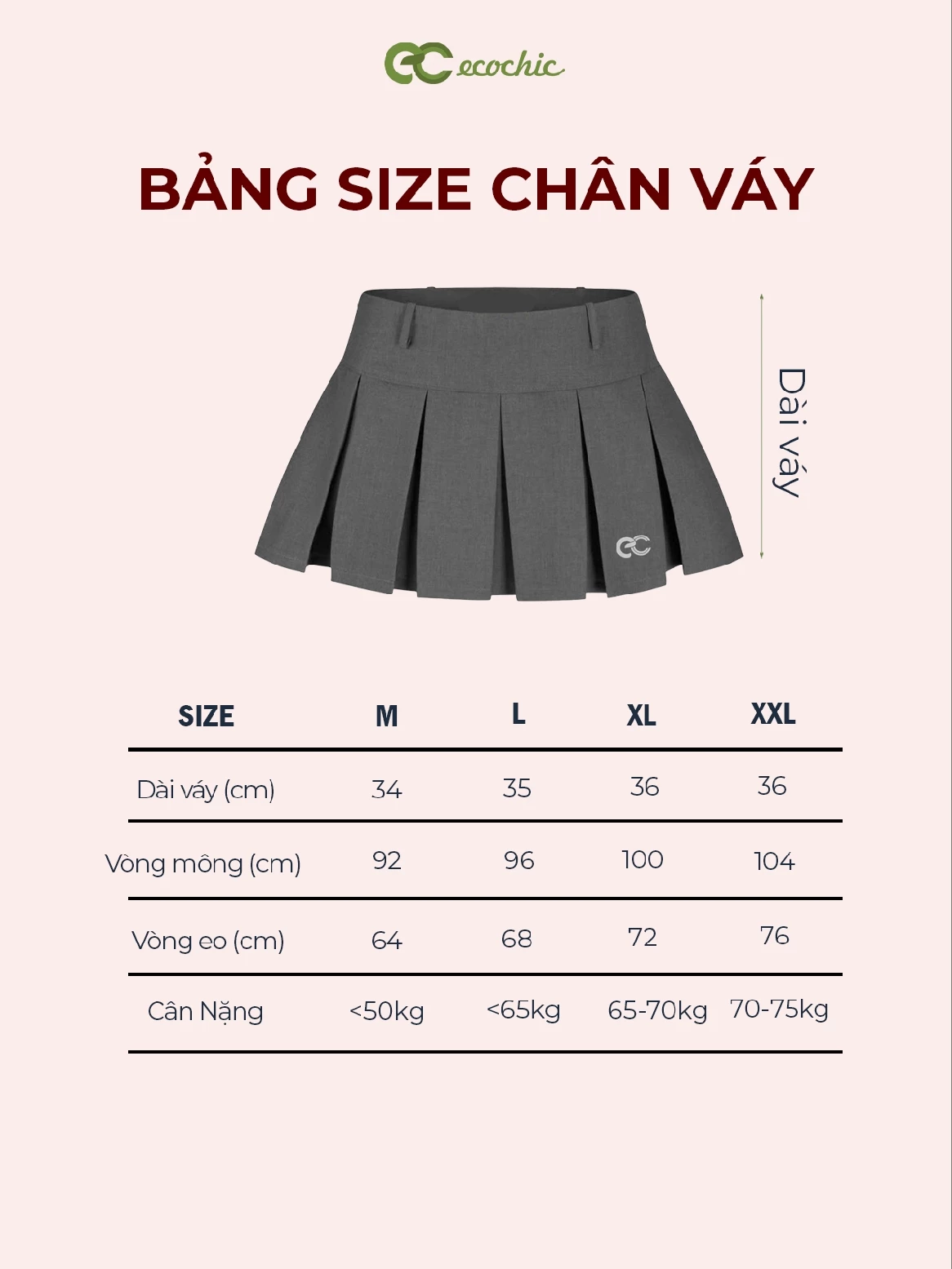 Chân Váy Xếp Ly ECOCHIC Bản To Dáng Xoè Ngắn Logo Thêu Cạp Eo Tennis Skirt Có Quần Lót Trong Chính Hãng B172