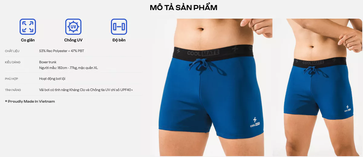 Quần bơi nam Trunk Summer Cool 3.5inch cạp rời không bị đọng nước, chống UV, đồ nam đồ đi biển Coolmate