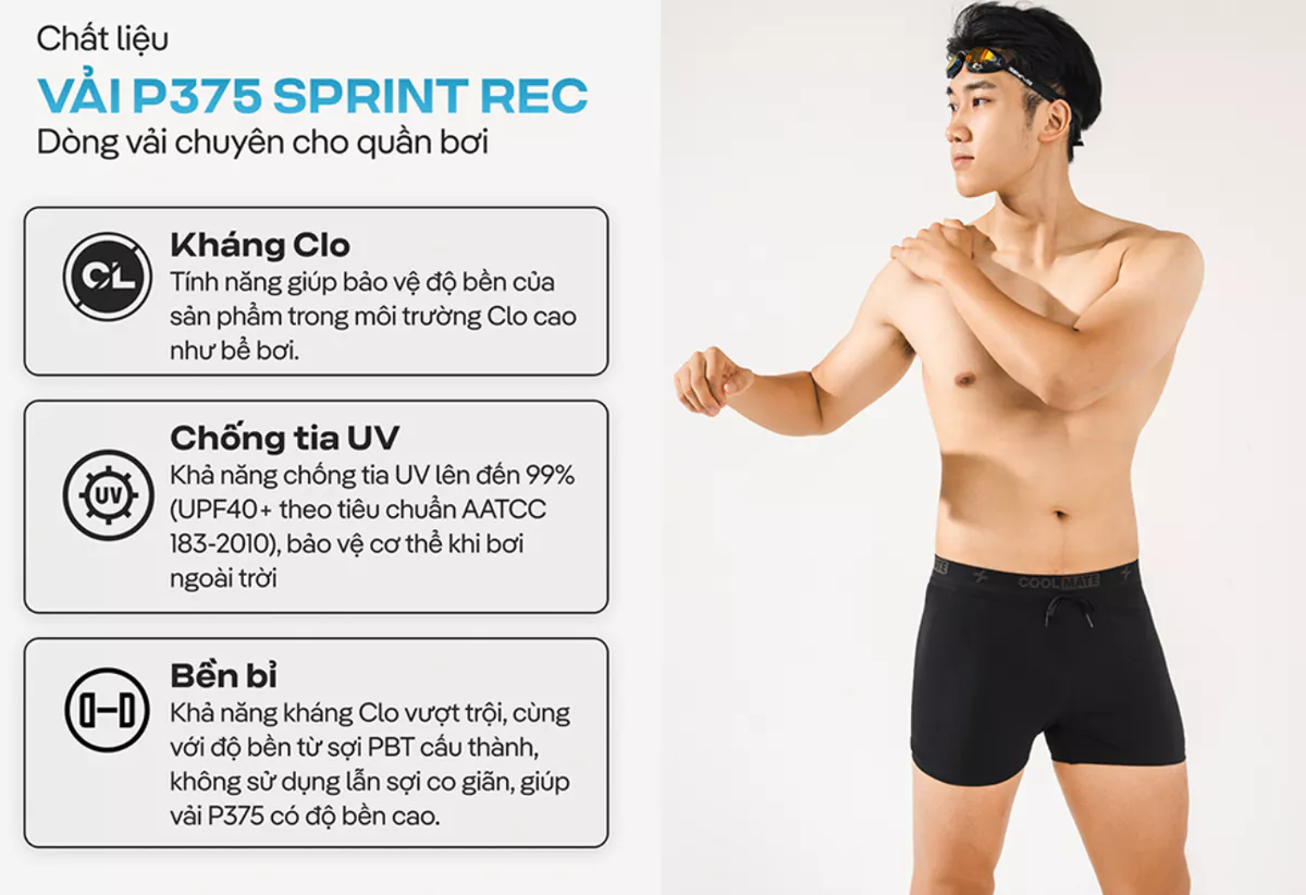 Quần bơi nam Trunk Summer Cool 3.5inch cạp rời không bị đọng nước, chống UV, đồ nam đồ đi biển Coolmate