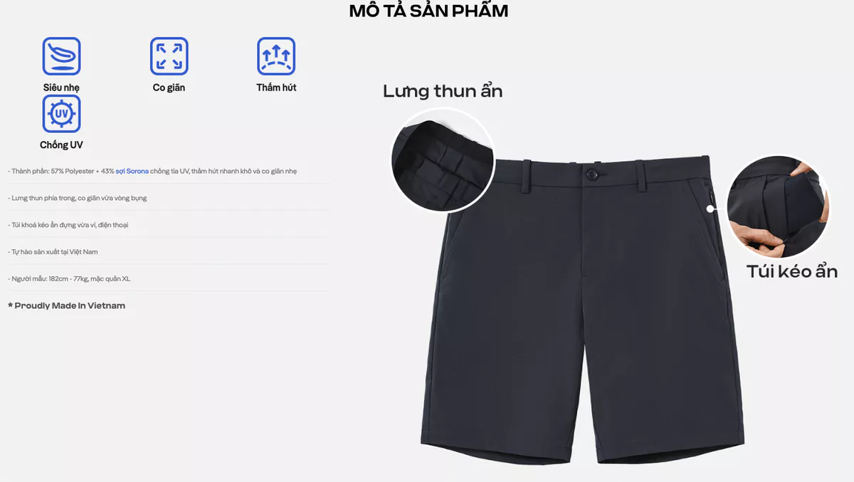 Quần Shorts Nam Kaki Excool co giãn Coolmate