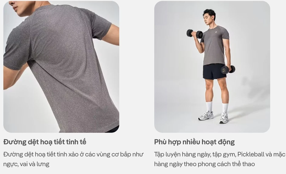 Set thể thao Gym Pickleball Áo thun Training Seamless Body Mapping Quần 5inch Essential Coolmate