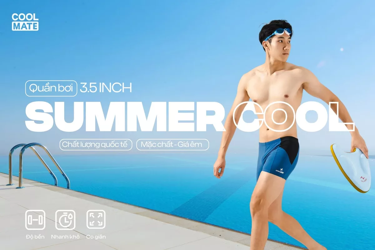 Quần Bơi nam Summer Cool 3.5 inch chống bám nước, bền màu, chống UV,đồ bơi nam,đồ đi biển Coolmate