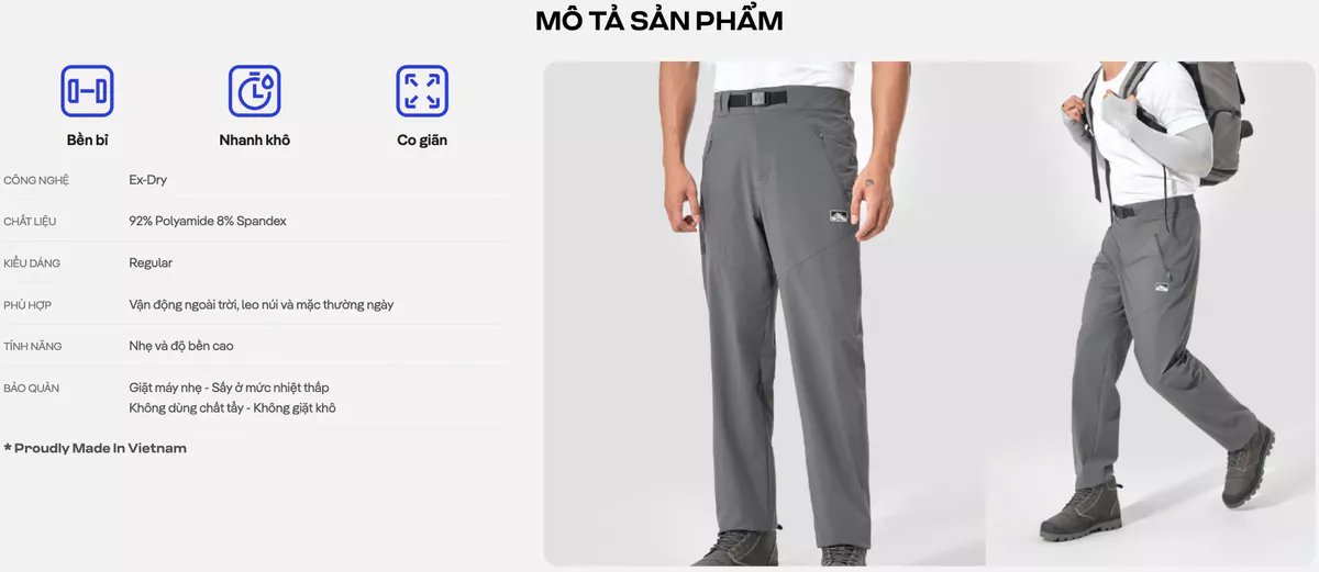 Quần dài Outdoor Function Pants có đai túi khoá đa năng co giãn, quần leo núi trekking Coolmate