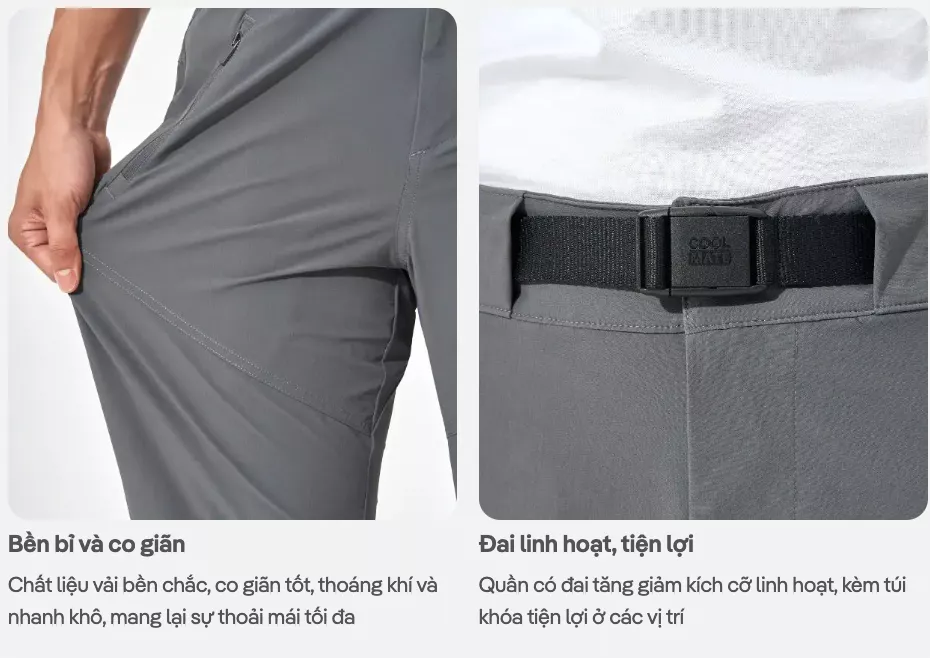 Quần dài Outdoor Function Pants có đai túi khoá đa năng co giãn, quần leo núi trekking Coolmate