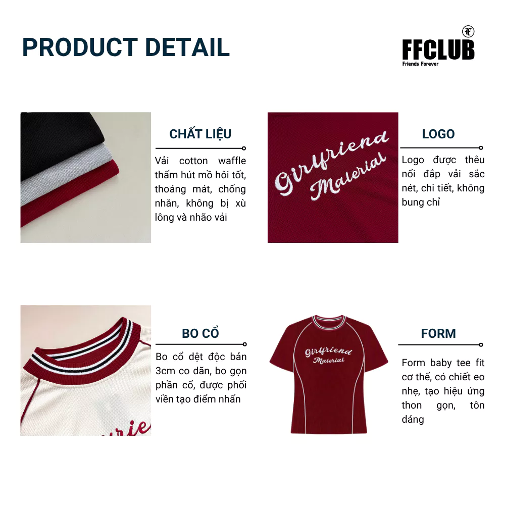 Áo Babytee Vải waffle thêu Girlfiren thoáng mát FFCLUB