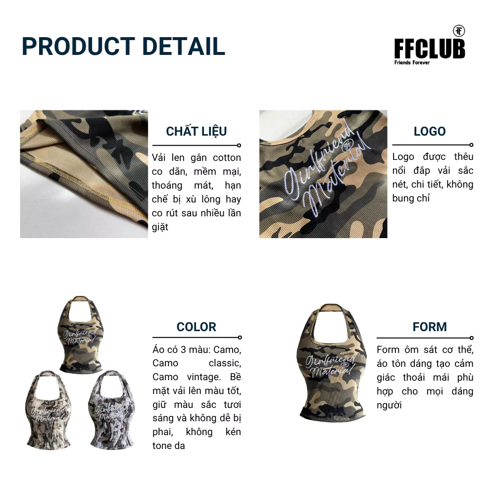 TANKTOP CỔ YẾM CAMO LOGO THÊU GIRL FRIEND FFCLUB