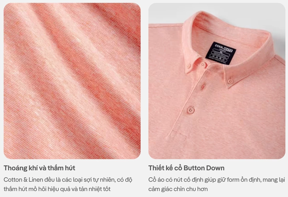Áo Polo nam Premium Cotton Linen, áo thun có cổ bản nâng cấp vải mềm mại, thoải mái, thấm hút tốt Coolmate