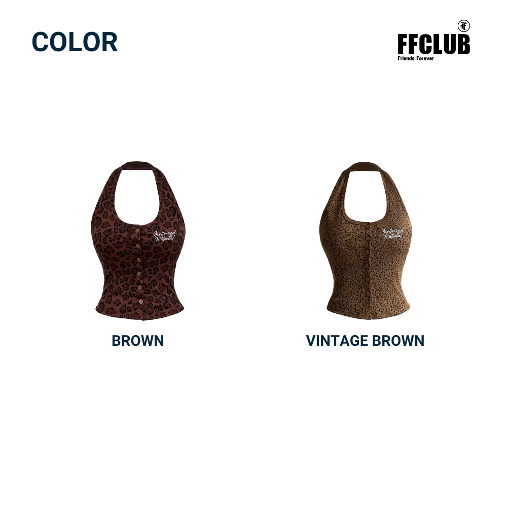 Áo Croptop Cổ Kiểu Yếm Cài nút Ôm Họa tiết Da beo FFCLUB