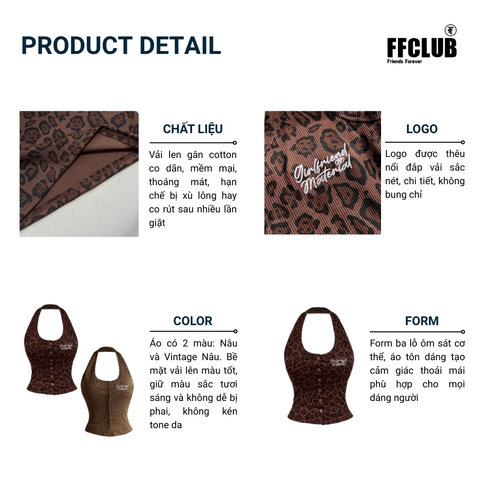 Áo Croptop Cổ Kiểu Yếm Cài nút Ôm Họa tiết Da beo FFCLUB