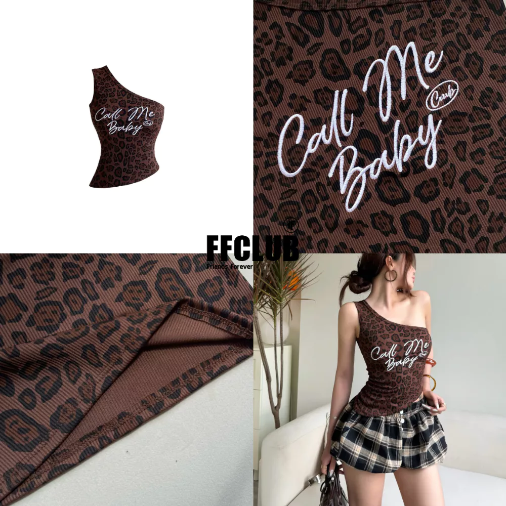 TANKTOP LỆCH VAI DA BEO LOGO THÊU CALL ME BABY FFCLUB MIX