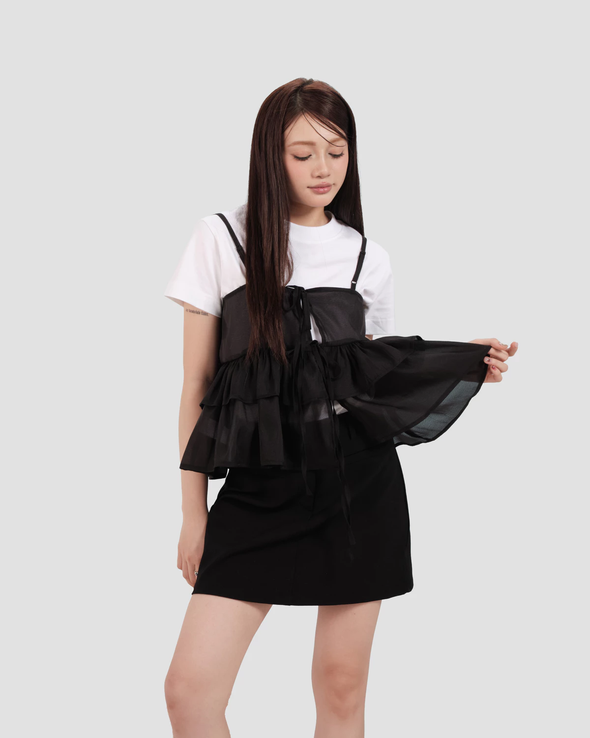 Chân Váy Chữ A Dáng Ngắn Màu Xám Và Đen Có Quần Bảo Hộ, Phong Cách Tối Giản Mini Skirt-THE J STUDIO