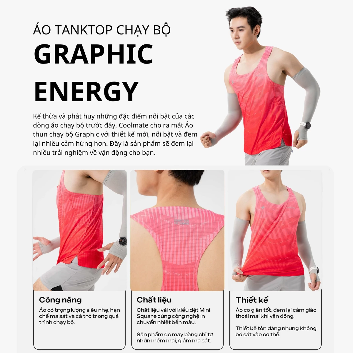 [MUA 2 GIẢM 5%]Áo Singlet chạy bộ Graphic Energy áo thể thao running thoáng khí thấm hút tốt Coolmate