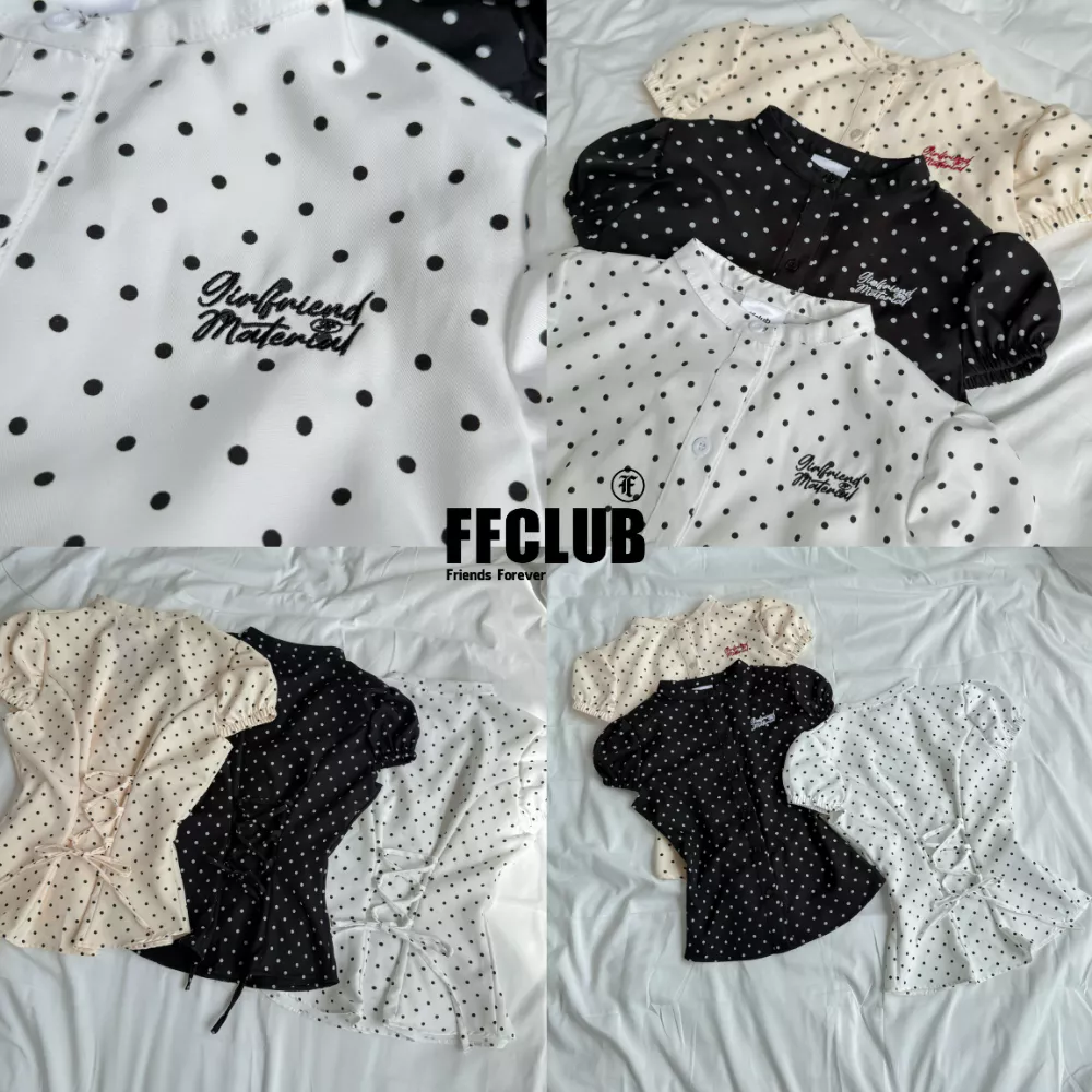 Áo Sơ mi Chiết eo Chấm bi logo GIRLFRIEND FFCLUB