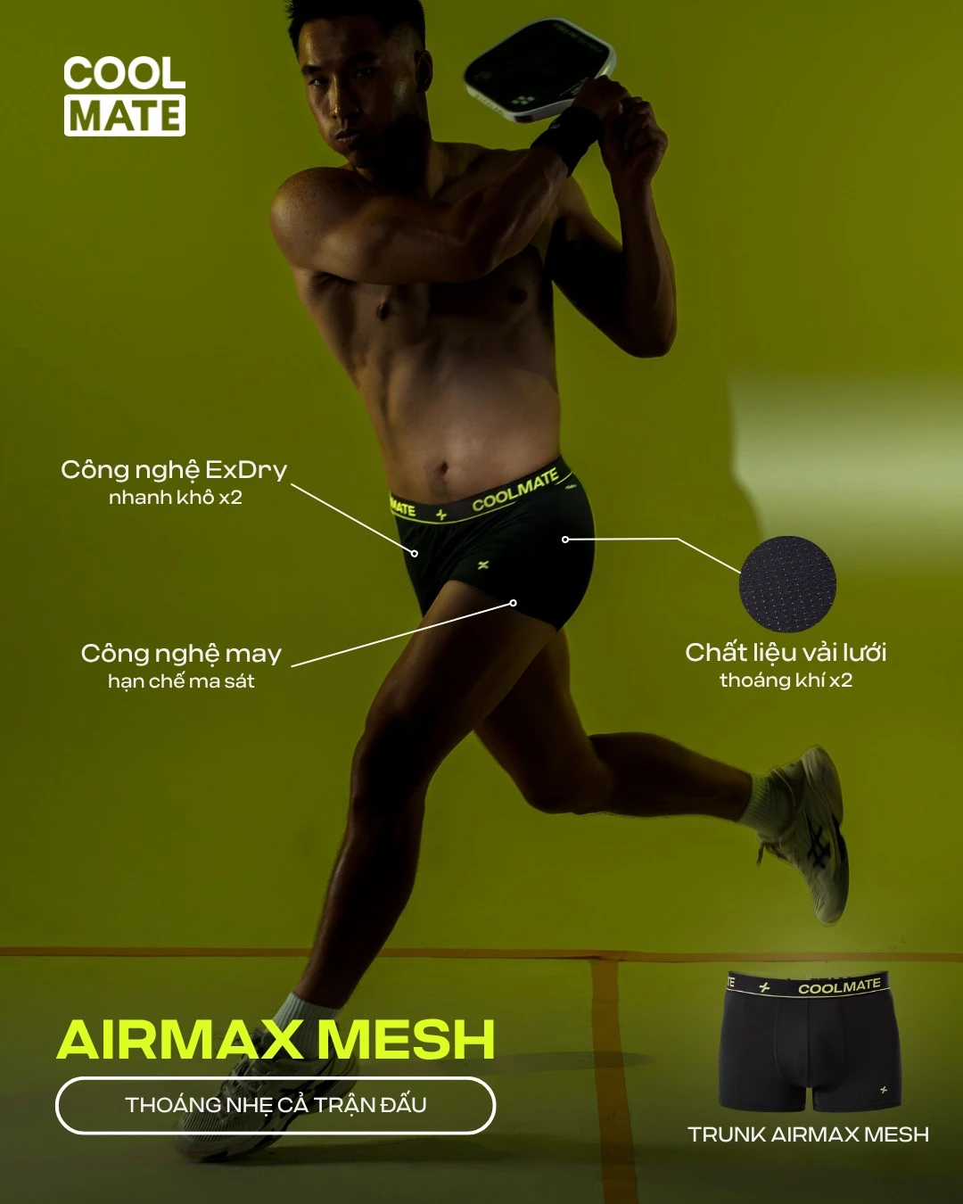Combo 3 Quần Lót Nam Trunk AirMax Mesh Thoáng mát, Nhanh Khô, Co giãn - Coolmate