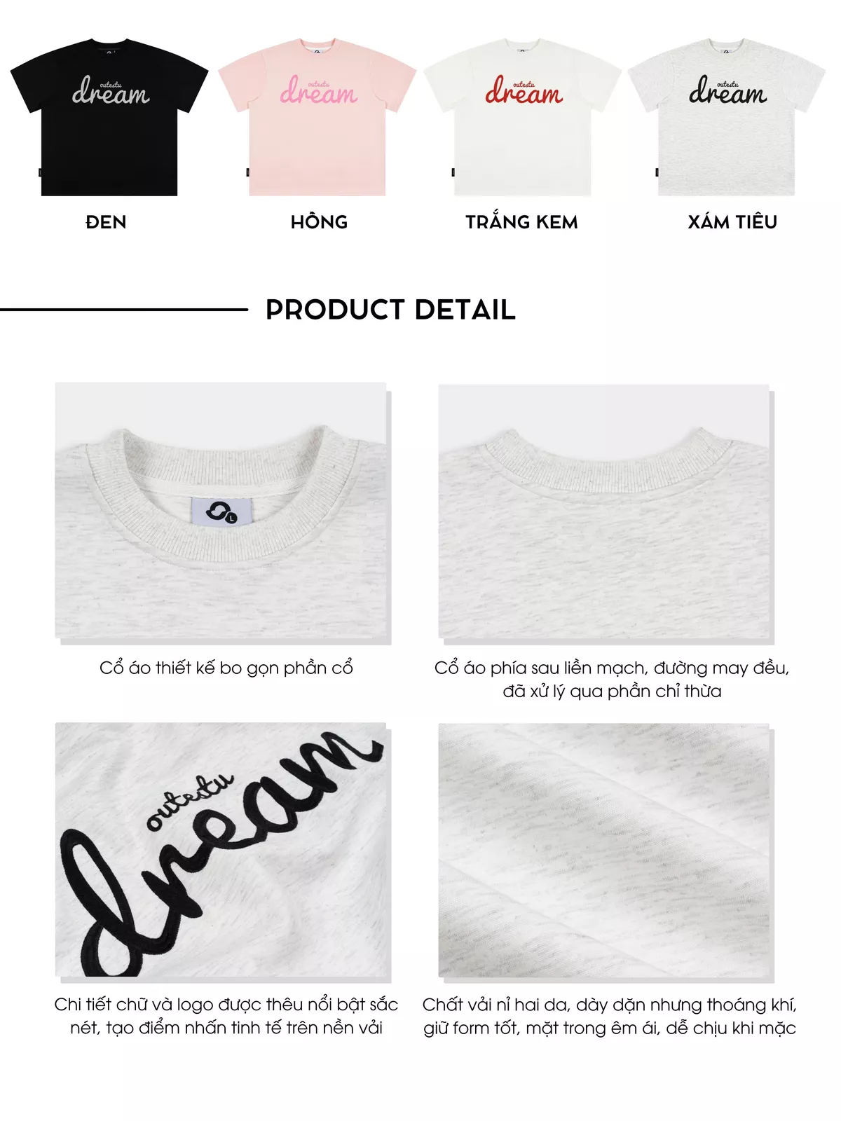 Áo Thun Form Boxy Outerity Dream Nỉ Hai Da Cổ Tròn Unisex Local Brand / Dreamer Collection