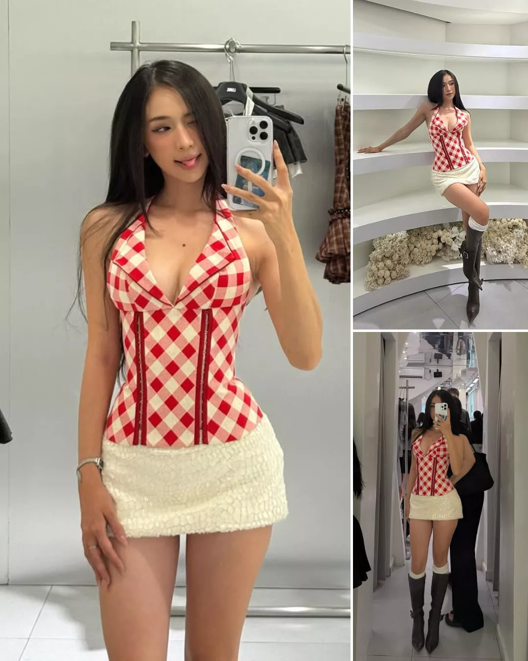 LSOUL Áo Corset Cổ Yếm Caro Đỏ Uzi Top + Quần Jeans Baggy Yeom Pants Ver 2 A25072829 J25070822