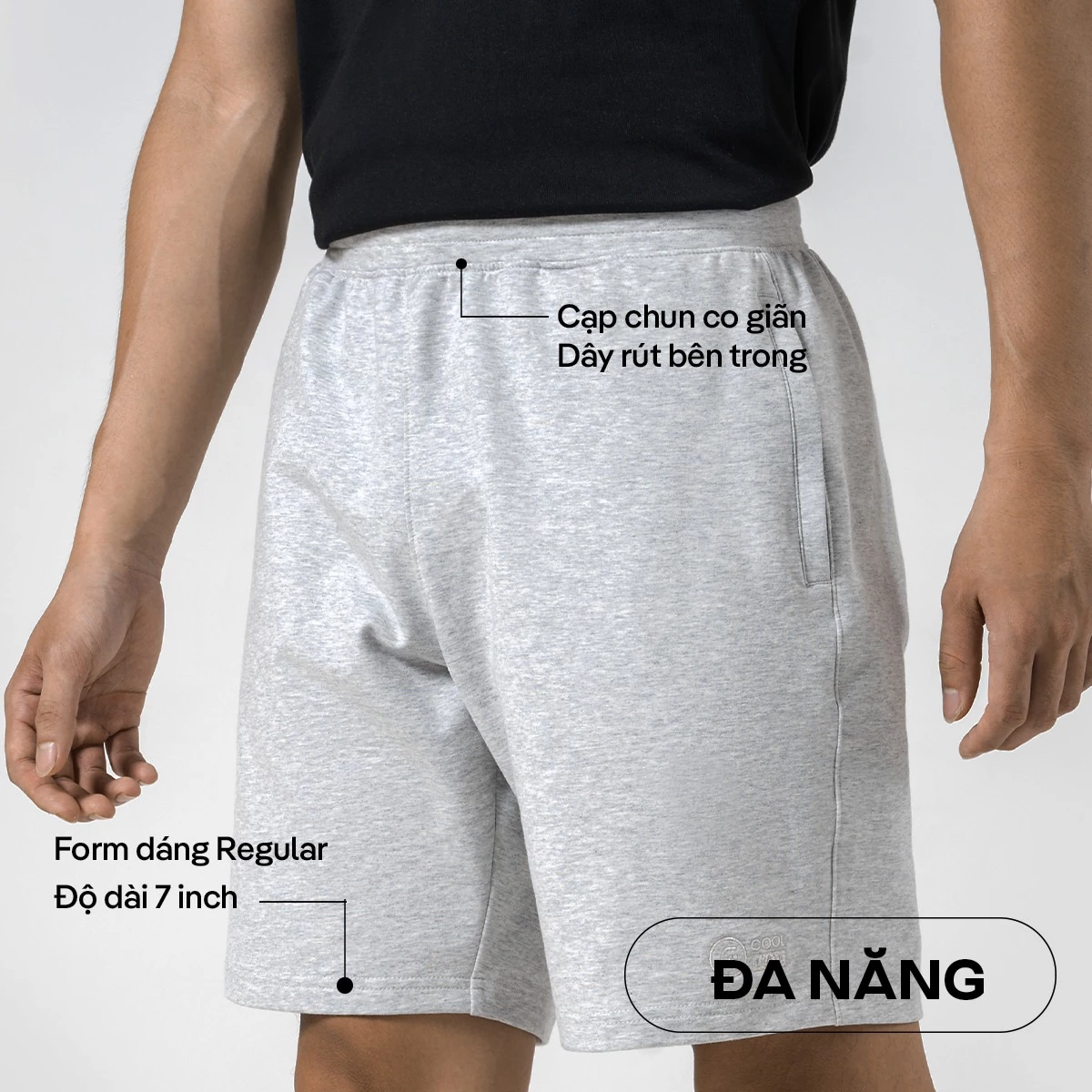 Quần đùi cotton, quần Short Nam New French Terry V2 co giãn cạp chun có khoá kéo Coolmate