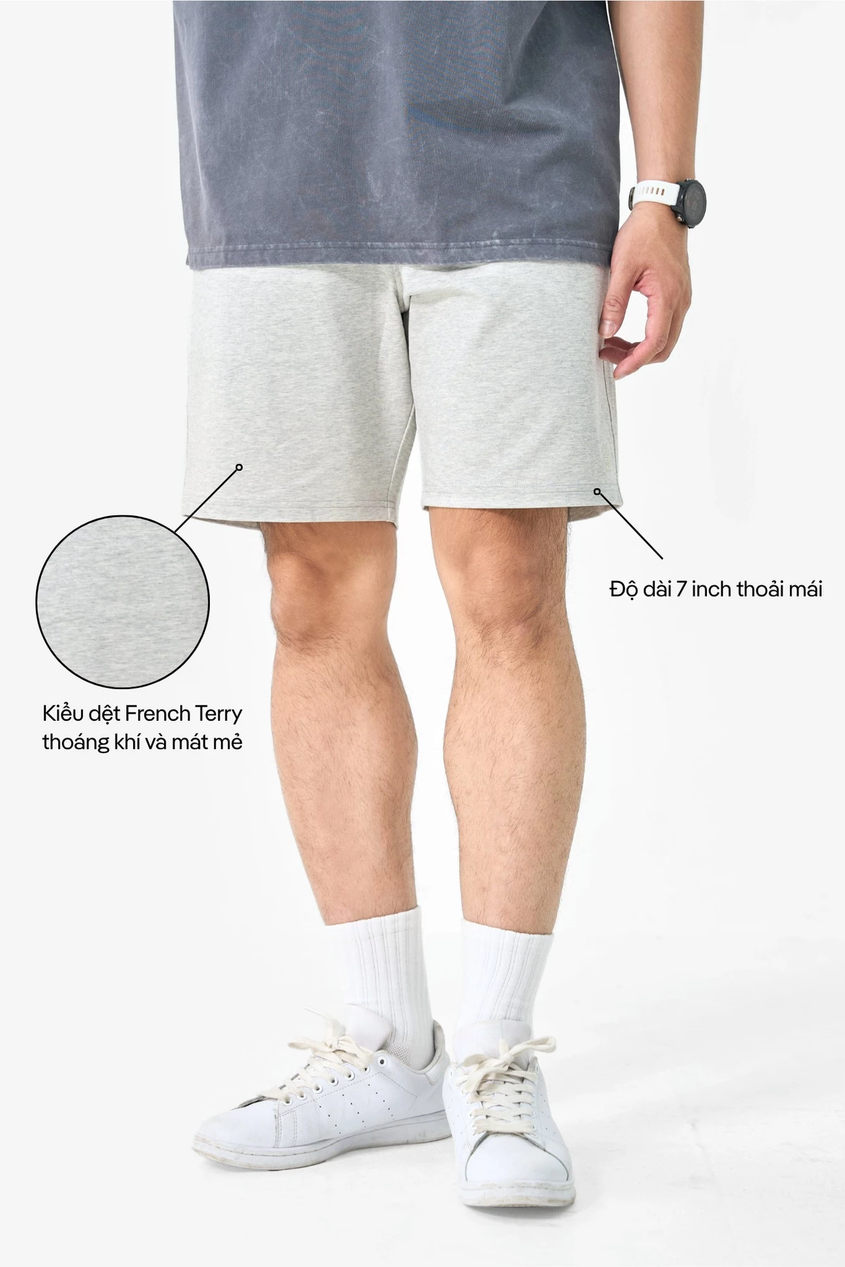 Quần đùi cotton, quần Short Nam New French Terry V2 co giãn cạp chun có khoá kéo Coolmate