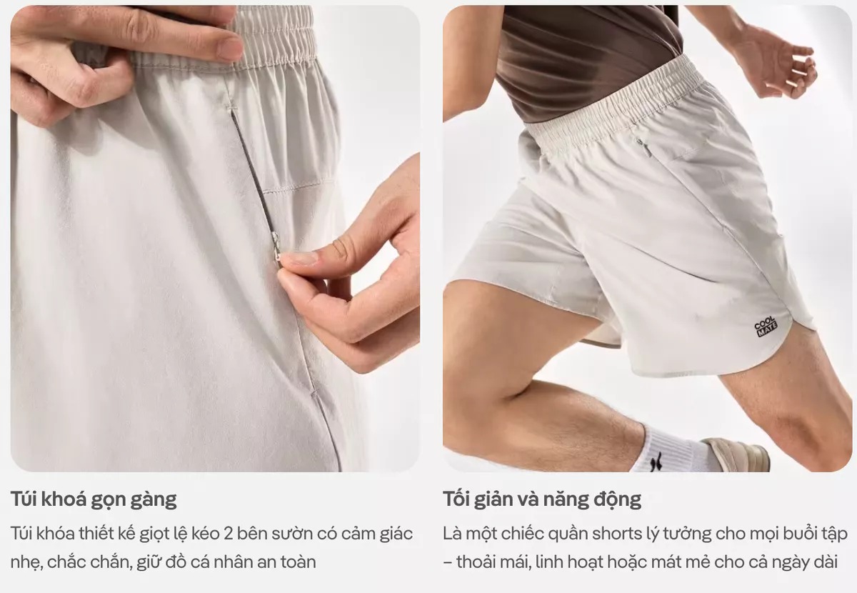 Quần short nam thể thao chạy bộ, tập Gym, Pickleball độ dài 6 inch zipped có túi kéo khoá Coolmate