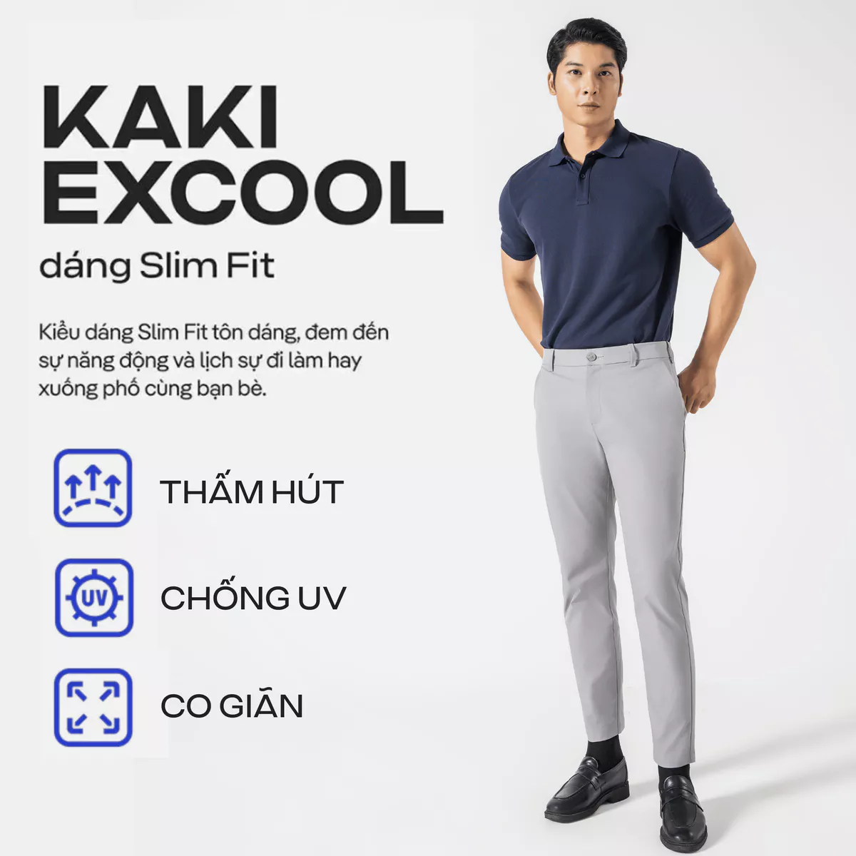 Quần dài nam Kaki Excool co giãn, thấm hút, chống nắng, quần âu chống tia UV Coolmate