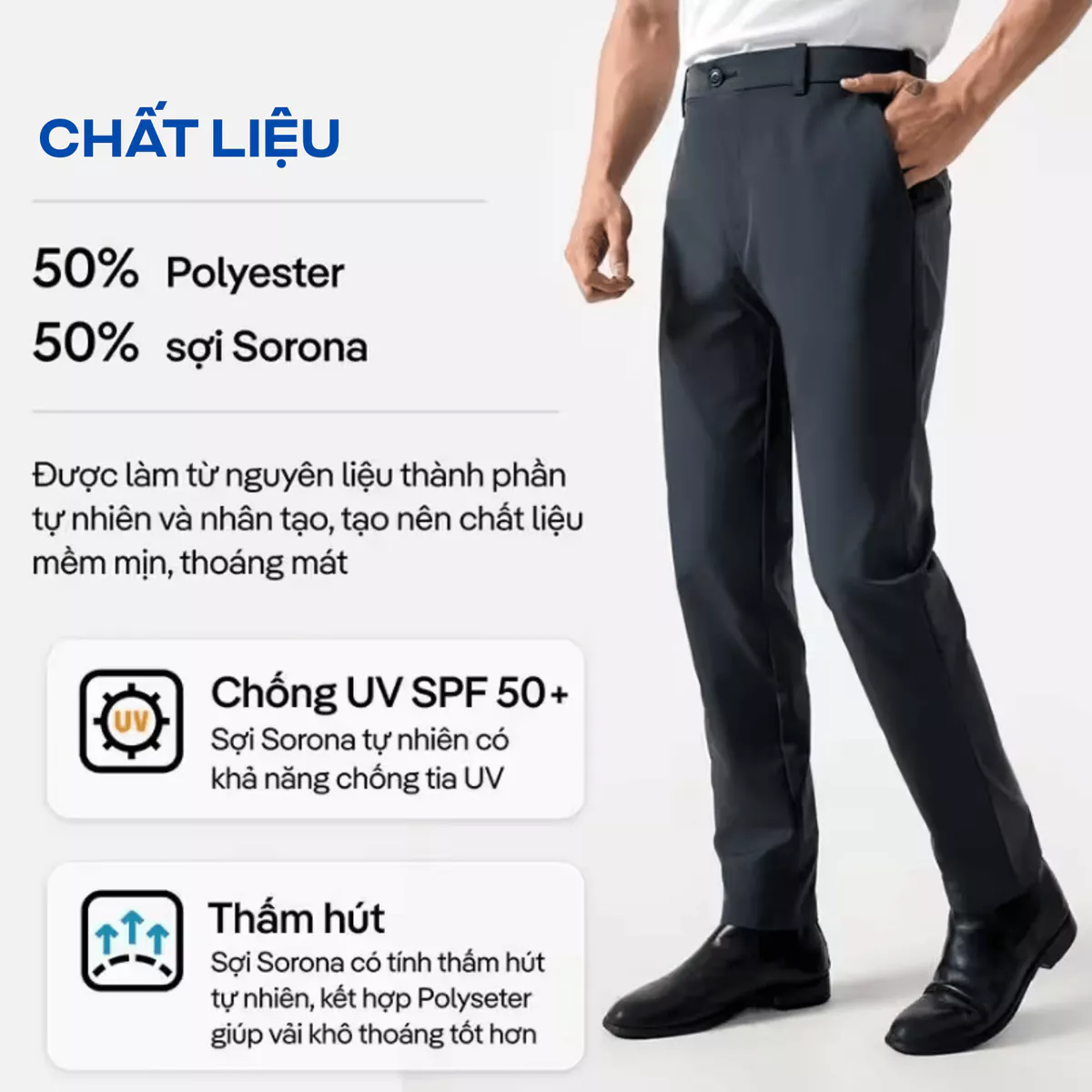 Quần dài nam Kaki Excool co giãn, thấm hút, chống nắng, quần âu chống tia UV Coolmate