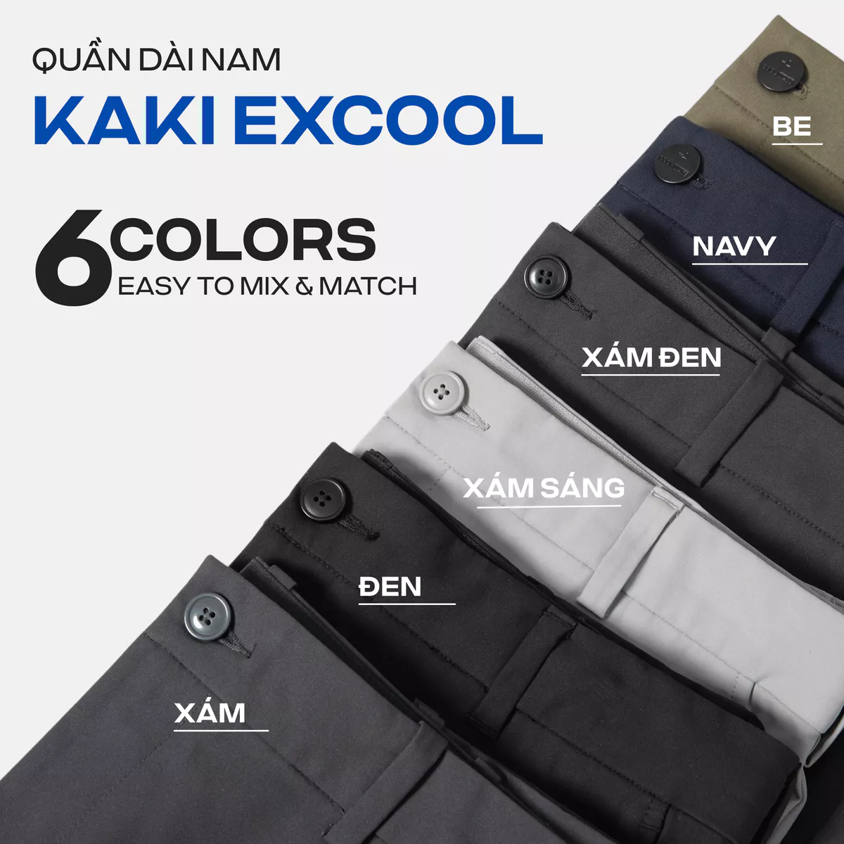 Quần dài nam Kaki Excool co giãn, thấm hút, chống nắng, quần âu chống tia UV Coolmate