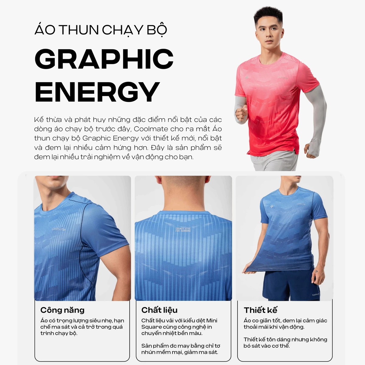 Áo thun nam Tshirt chạy bộ Graphic Energy áo thể thao running thoáng khí thấm hút tốt Coolmate