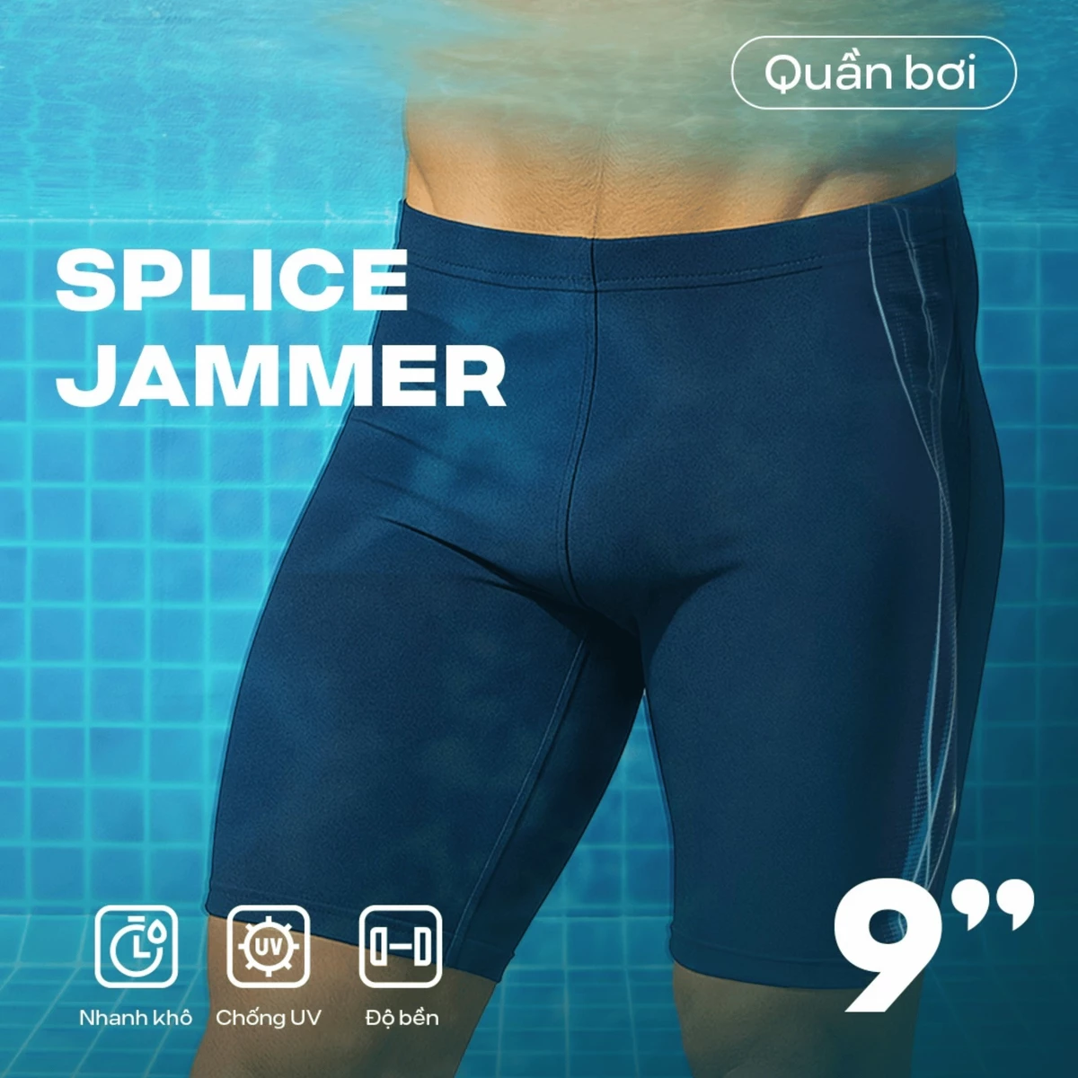 Quần bơi nam Splice Jammer 9inch bền bỉ, nhanh khô, chống bám nước, chống UV, đồ đi biển Coolmate