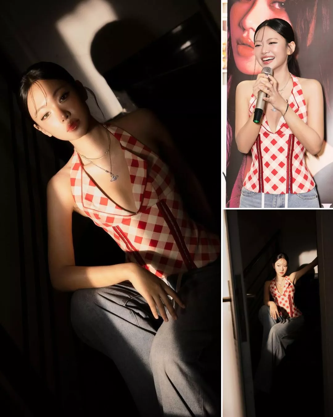 LSOUL Áo Corset Cổ Yếm Caro Đỏ Uzi Top + Quần Jeans Baggy Yeom Pants Ver 2 A25072829 J25070822