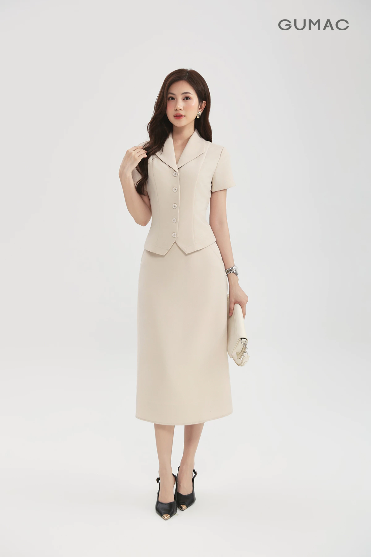 Set lẻ Áo nữ GUMAC peplum cổ sam tôn dáng LAG0106 - Chân váy nữ dáng A LVG0105 - LVG0114