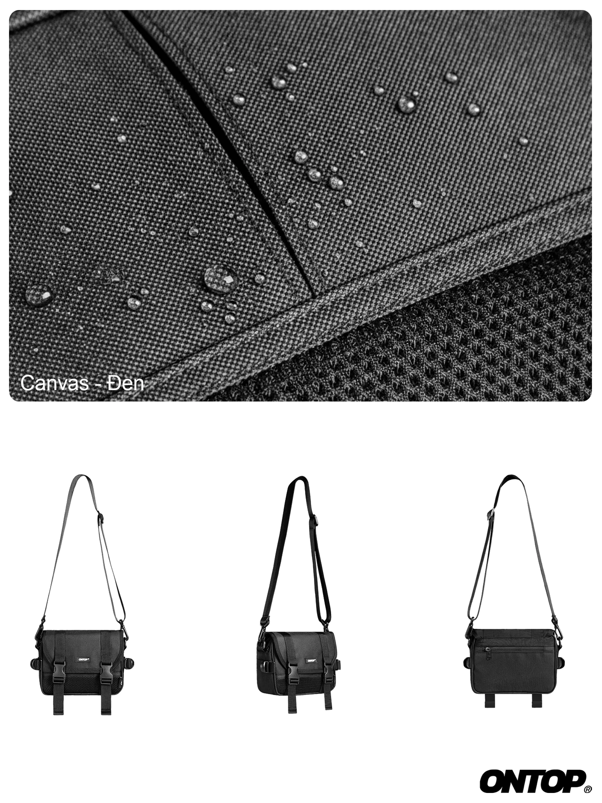 Túi đeo chéo phối lưới vải canvas ONTOP có nắp đậy và khóa bảo vệ Snap Buckles Pocket | O-B78