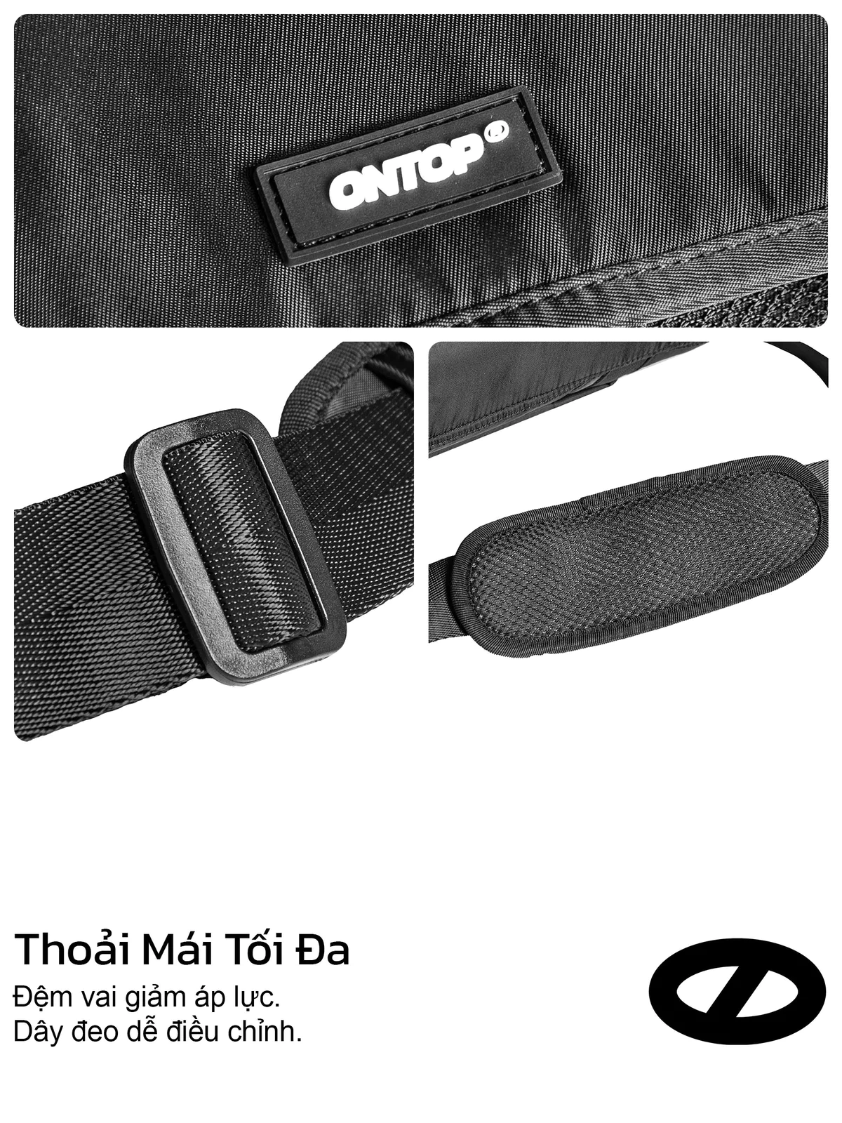 Túi messenger đeo chéo nam nắp gập ONTOP vải dù lạnh phối lưới, khóa cài kép bảo mật Snap Buckles Messenger Bag | O-B80