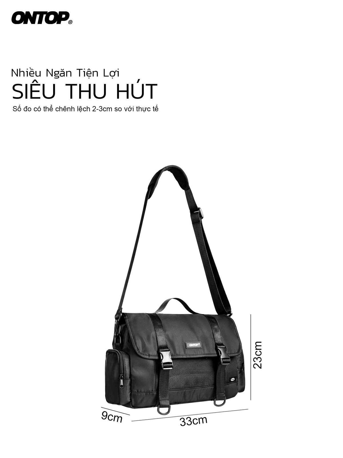 Túi messenger đeo chéo nam nắp gập ONTOP vải dù lạnh phối lưới, khóa cài kép bảo mật Snap Buckles Messenger Bag | O-B80
