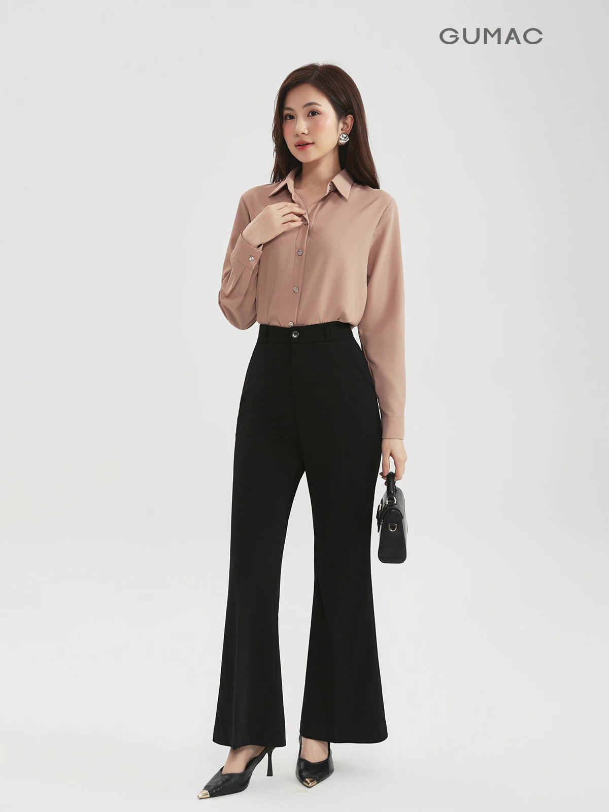 [MUA 2 GIẢM 80K] Áo Sơ Mi Nữ Tay Dài GUMAC Áo Kiểu Công Sở Lụa Mango Trơn Basic Mềm Mát Cao Cấp BAE00001 - 6211