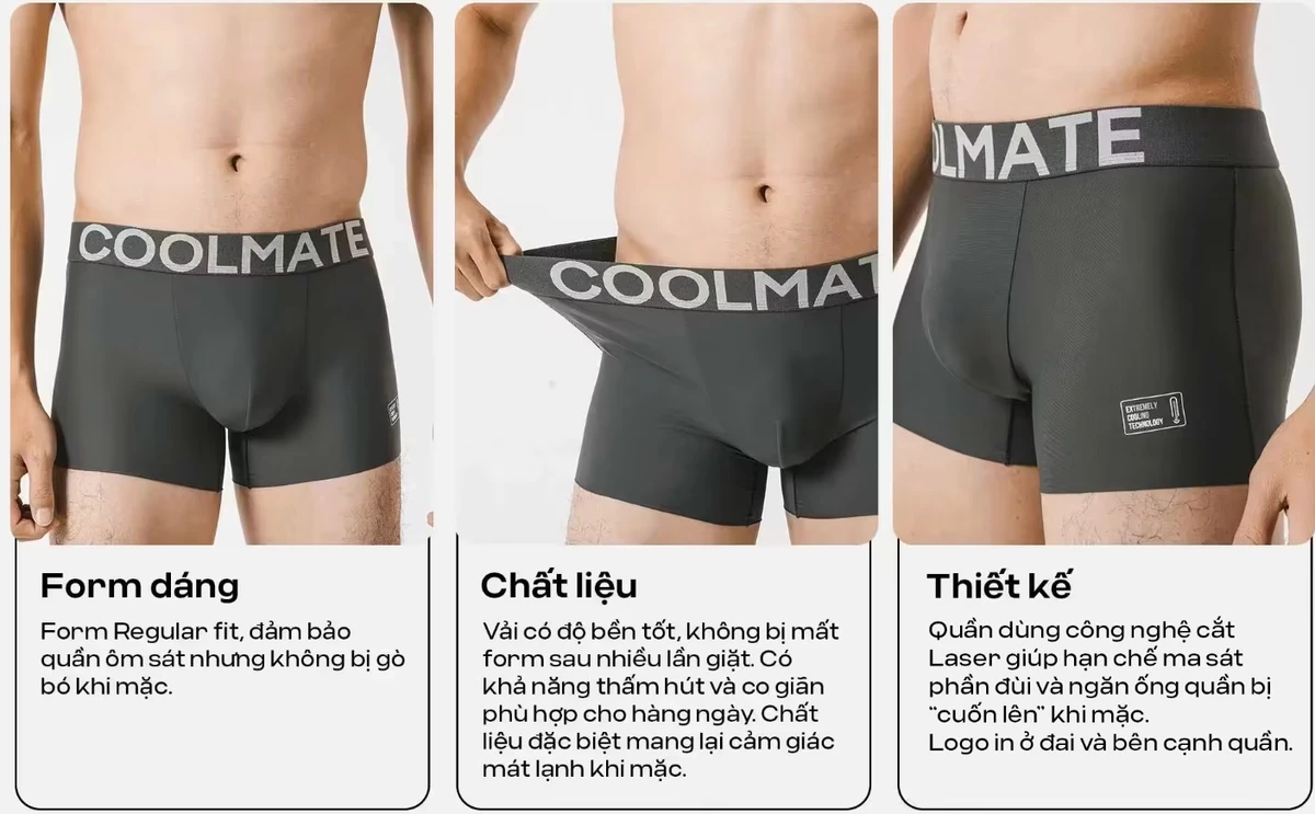 [MUA 3 TẶNG 1 QUẦN LÓT BẤT KÌ]Combo 3 quần lót Excool siêu mát, thoáng khí, nhanh khô Coolmate
