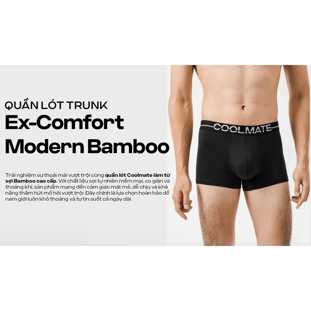 [MUA 2 GIẢM 5%]Combo 3 Quần lót Nam Trunk Ex-Comfort Modern Bamboo màu Xanh Coban mềm mại kháng khuẩn Coolmate