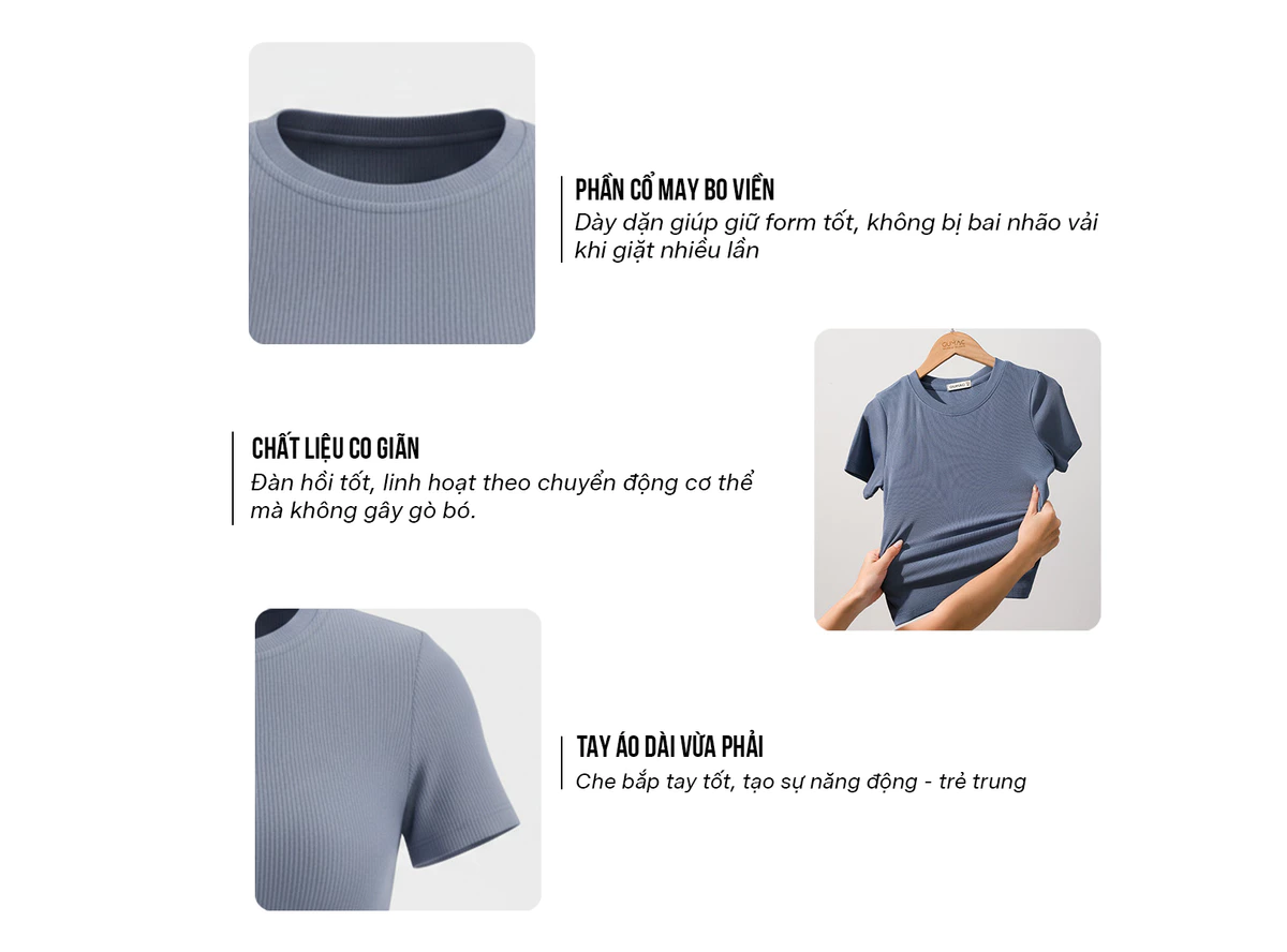 [NHẬP MÃ AFFNXY4 GIẢM 39K] Áo Thun Nữ Baby Tee GUMAC Áo Phông Nữ Form Ôm Cổ Tròn Chất Thun Gân Co Giãn Tôn Dáng LATE0602