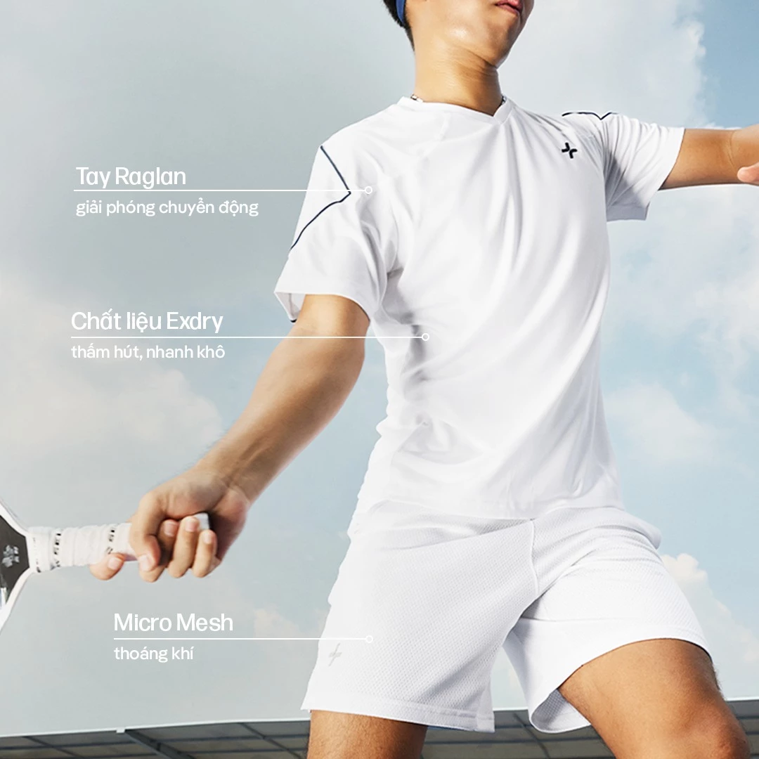 Set thể thao nam Pickleball Áo Dinkshot thun cổ V + Quần short Exdry thoáng khí Coolmate