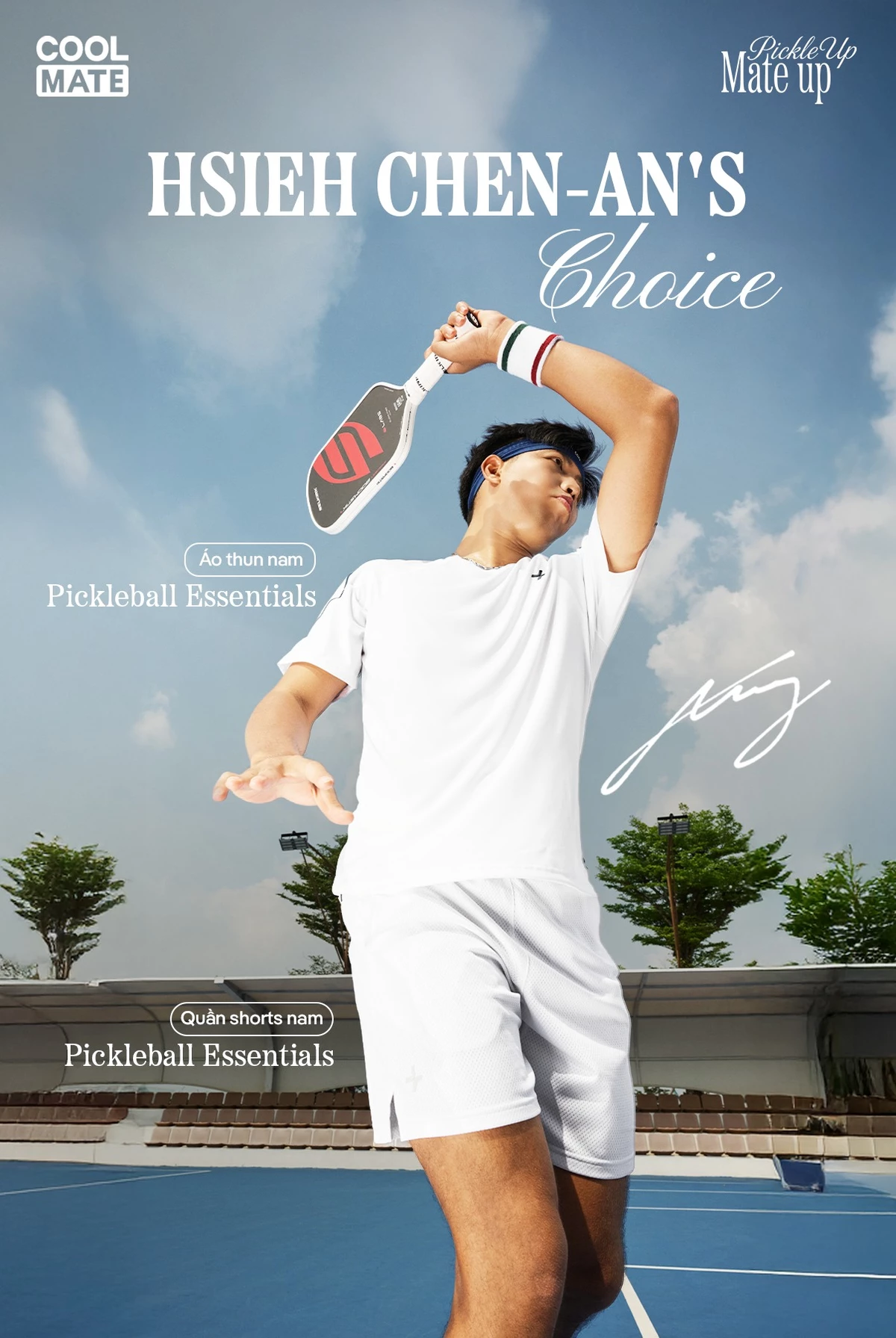Set thể thao nam Pickleball Áo Dinkshot thun cổ V + Quần short Exdry thoáng khí Coolmate